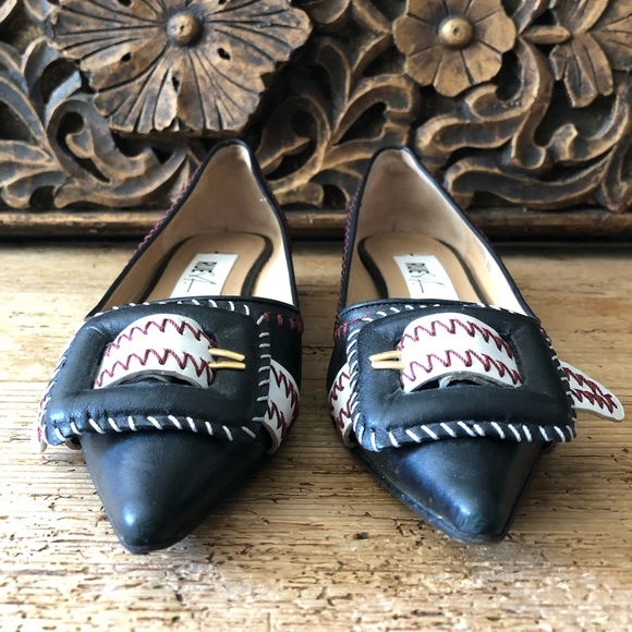 Rue St Aurea Point Toe Big Buckle Contrast Stitched Leather Ballet Flats 38 $430 - Picture 5 of 16